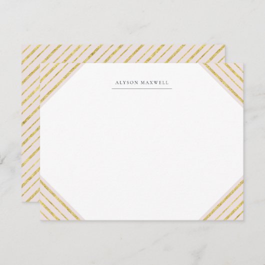 ピンクと金ゴールドストライプのモノグラムの文房具 ノートカード (正面/裏面)