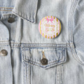 ピンクと金ゴールドストライプのモーミーがボタンになる 缶バッジ (インサイチュ)