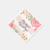 ピンクと金ゴールドストライプの紙吹雪結婚フローラ スタンダードカクテルナプキン (角)