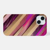 ピンクと金ゴールドストライプの電話代 iPhone 15ケース (裏面横)