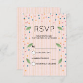 ピンクと金ゴールドストライプグリーン離れ紙吹雪とRSVP 出欠カード (正面/裏面)