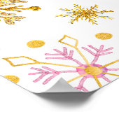 ピンクと金ゴールドスノーフレーク誕生日パーティーへようこそ ポスター (角)