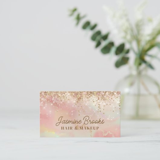 ピンクと金ゴールドスパークルプロフェッショナル 名刺 (スタンド正面)