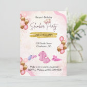 ピンクと金ゴールドスランバーパーティの招待状 招待状 (スタンド正面)