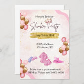 ピンクと金ゴールドスランバーパーティの招待状 招待状 (正面/裏面)