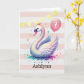 ピンクと金ゴールドスワンプリンセス第7誕生日カード カード (黄色い花)