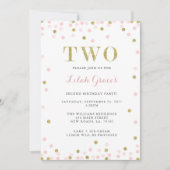 ピンクと金ゴールドセカンド誕生日招待状 招待状 (正面)