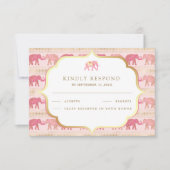 ピンクと金ゴールドゾウインディアン結婚ズ 出欠カード (正面)