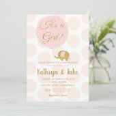 ピンクと金ゴールドゾウ赤ちゃんシャワー招待状ガール 招待状 (スタンド正面)