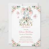 ピンクと金ゴールドゾウ赤ちゃんシャワー招待状 招待状 (正面)