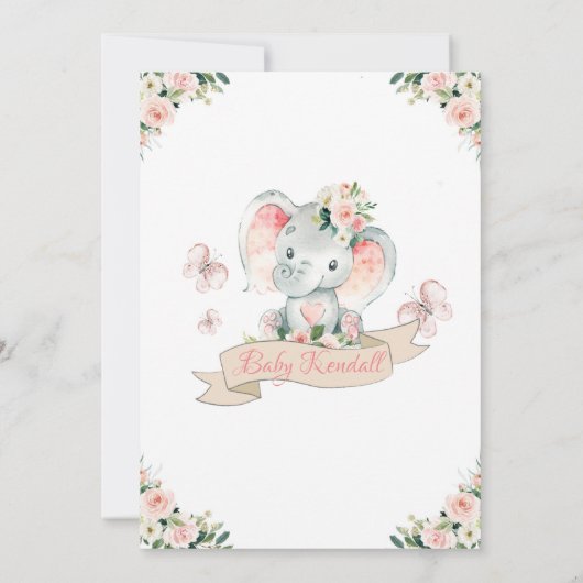 ピンクと金ゴールドゾウ赤ちゃんシャワー招待状 招待状 (裏面)