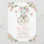 ピンクと金ゴールドゾウ赤ちゃんシャワー招待状 招待状 (正面/裏面)