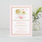 ピンクと金ゴールドゾウ赤ちゃんシャワー招待状 招待状 (スタンド正面)