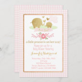 ピンクと金ゴールドゾウ赤ちゃんシャワー招待状 招待状 (正面/裏面)