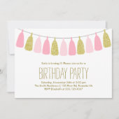 ピンクと金ゴールドタッセルガーランド誕生日パーティー 招待状 (正面)