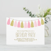 ピンクと金ゴールドタッセルガーランド誕生日パーティー 招待状 (スタンド正面)