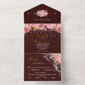 ピンクと金ゴールドダイヤモンド結婚フローラ オールインワン招待状 (内側)