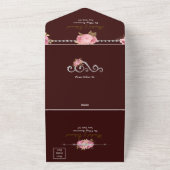 ピンクと金ゴールドダイヤモンド結婚フローラ オールインワン招待状 (外側)