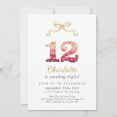 ピンクと金ゴールドチータヒョウ印刷12誕生日 招待状 (正面)