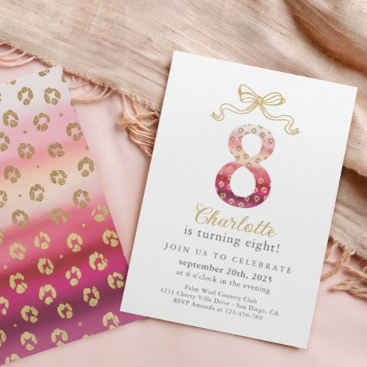 ピンクと金ゴールドチータヒョウ印刷8誕生日 招待状