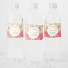 ピンクと金ゴールドチータヒョウ誕生日パーティー ペットボトルラベル