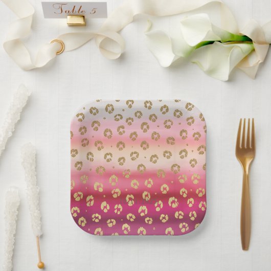 ピンクと金ゴールドチータヒョウ誕生日パーティー ペーパープレート (ウェディング)