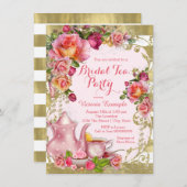 ピンクと金ゴールドティーのパーティー 招待状 (正面/裏面)