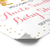 ピンクと金ゴールドディノの赤ちゃんシャワー歓迎サイン ポスター (角)