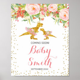 ピンクと金ゴールドディノ水の色来の間のサイン ポスター