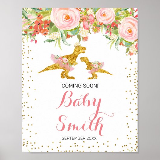 ピンクと金ゴールドディノ水の色来の間のサイン ポスター (正面)