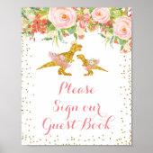 ピンクと金ゴールドディーノお願いゲストブックにサイン。 ポスター (正面)