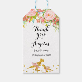 ピンクと金ゴールドディーノモダンサンキューラベル ギフトタグ