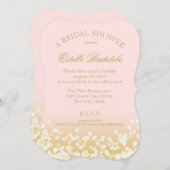 ピンクと金ゴールドトゥインクルブライダルシャワー 招待状 (正面/裏面)