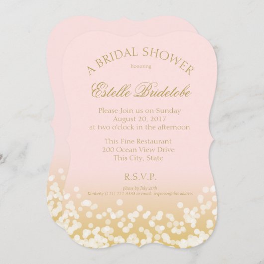 ピンクと金ゴールドトゥインクルブライダルシャワー 招待状 (正面/裏面)