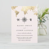ピンクと金ゴールドトラベルマップ結婚式招待状 招待状 (スタンド正面)