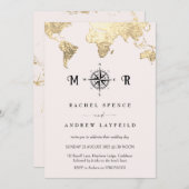 ピンクと金ゴールドトラベルマップ結婚式招待状 招待状 (正面/裏面)