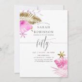 ピンクと金ゴールドトロピカル50thバースデーパーティー招待状 招待状 (正面)