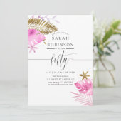 ピンクと金ゴールドトロピカル50thバースデーパーティー招待状 招待状 (スタンド正面)