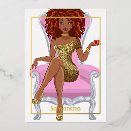 ピンクと金ゴールドドレッドロック誕生日パーティー 箔招待状