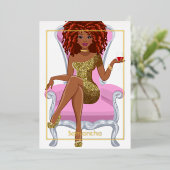 ピンクと金ゴールドドレッドロック誕生日パーティー 箔招待状 (立ち正面)