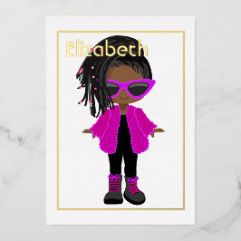 ピンクと金ゴールドネオンアフリカ系アメリカ誕生日 箔招待状