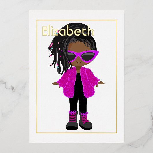 ピンクと金ゴールドネオンアフリカ系アメリカ誕生日 箔招待状 (正面)