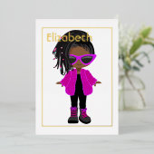 ピンクと金ゴールドネオンアフリカ系アメリカ誕生日 箔招待状 (立ち正面)