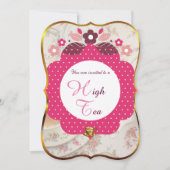 ピンクと金ゴールドハイティー 招待状 (正面)
