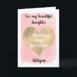 ピンクと金ゴールドハッピー16誕生日娘 カード<br><div class="desc">ピンクかわいらしの水色に対する金ゴールドハートを備えた娘のためのHappy 16thバースデーカードかわいらし，あなたは彼女の名前で下にパーソナライズすることができる。内側のカードのメッセージ読「今日と毎日の愛、笑いとおもしろいの多くが詰まっていることを願う。私はいつもあなたを愛している。ハッピーエンド16誕生日!」 カードメッセージもパーソナライズされた望みもしの通り。</div>