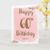 ピンクと金ゴールドハッピー60番目の誕生日カード カード (黄色い花)
