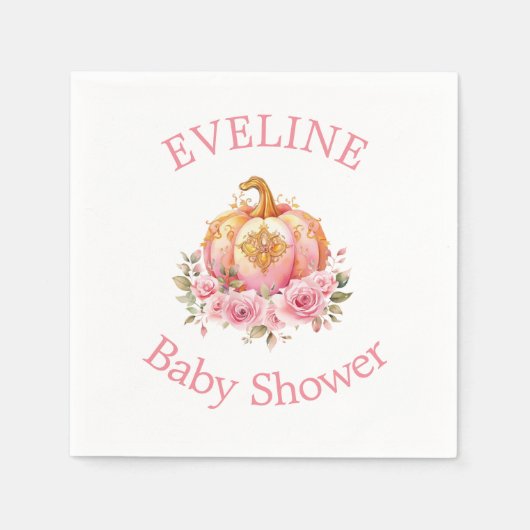 ピンクと金ゴールドハロウィンリトルカボチャ赤ちゃんシャワー スタンダードカクテルナプキン (正面)