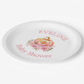 ピンクと金ゴールドハロウィンリトルカボチャ赤ちゃんシャワー ペーパープレート (アングル)