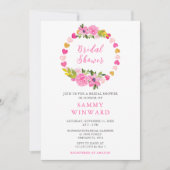 ピンクと金ゴールドハートバレンタインブライダルシャワー 招待状 (正面)