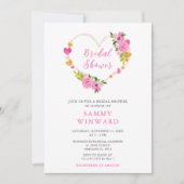 ピンクと金ゴールドハートバレンタインブライダルシャワー 招待状 (正面)